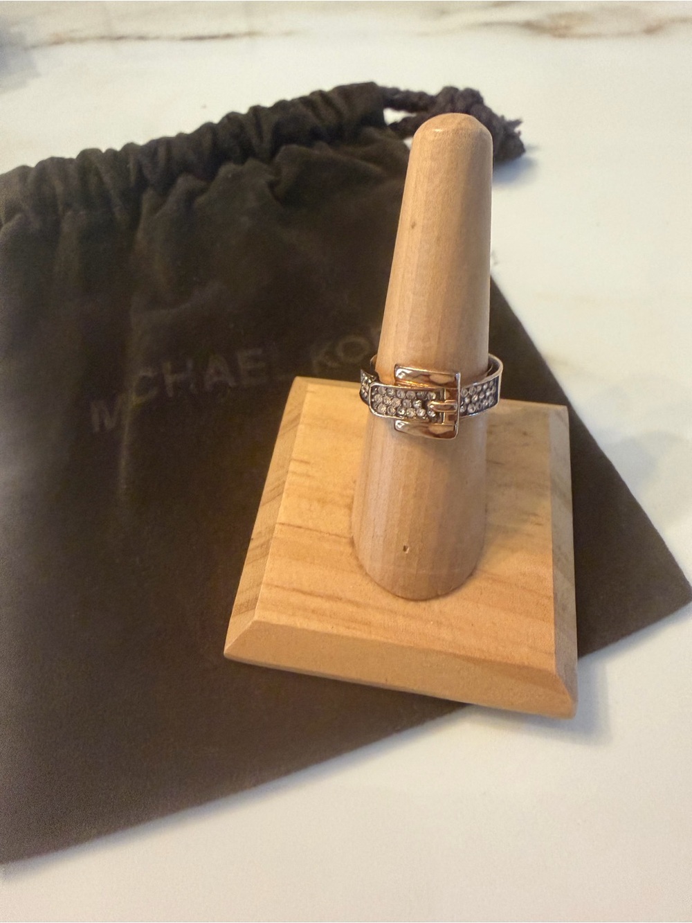 Michael Kors Rose Gold Crystal Buckle Ring